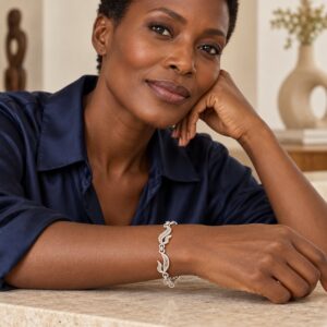 Bracelet à maillons ajourés en argent 925 — Porté · mise en scène au Sénégal (mise en scène générée par IA)