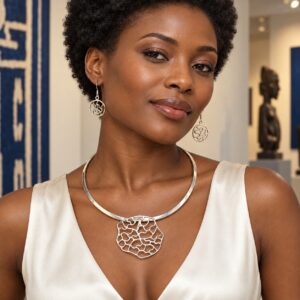 Parure Entrelacs en argent 925 — Porté · mise en scène au Sénégal (mise en scène générée par IA)