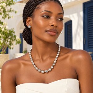 Parure Sphère en argent 925 — Porté · mise en scène au Sénégal (mise en scène générée par IA)