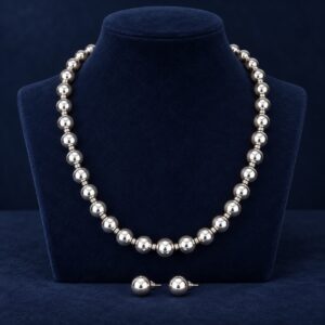 Parure Sphère en argent 925 — Vue studio · parure complète (mise en scène générée par IA)