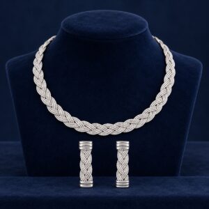 Parure Tressage en argent 925 — Vue studio · parure complète (mise en scène générée par IA)